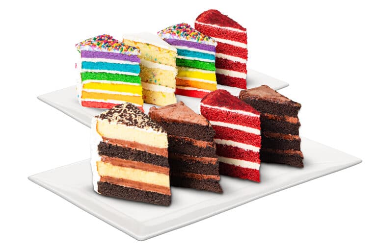 8 assorted slices of Buddy V's cakes